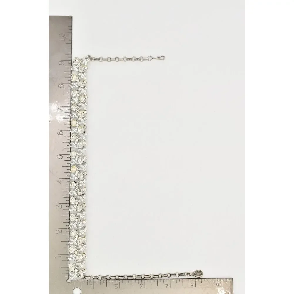 Vintage Crystal Collar Choker Silver Tone Rhinestone Chunky Shiny 1960s BinBL